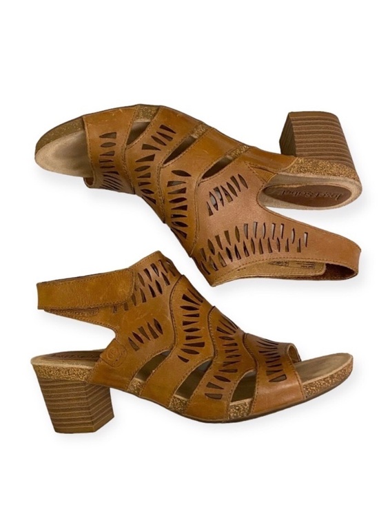 Josef Seibel Shoes - Josef Seibel 9-9.5 (40) Sunny 02 Brown Perforated Cutout Leather Heel Sandals